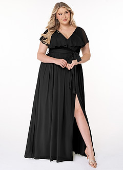 Azazie Jael Bridesmaid Dresses Black A-Line V-Neck Mesh Dress image9