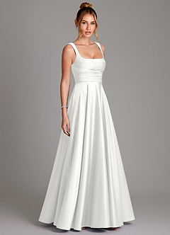 Azazie Azaria Brautjungfernkleider A-Linie Korsett Stretch-Satin Kleid Weiß image4