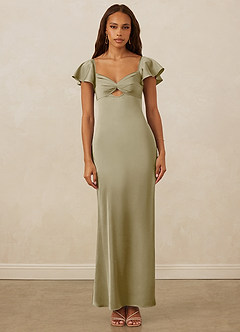 Christian Siriano Bridal for Azazie 1005 Bridesmaid Dresses Moss Green Sheath Sweetheart Neckline Stretch Satin Dress image1