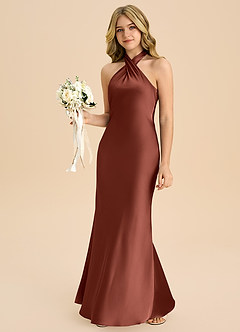 Azazie Chickie Junior Robe Fourreau en Satin extensible Plissée Auburn image4