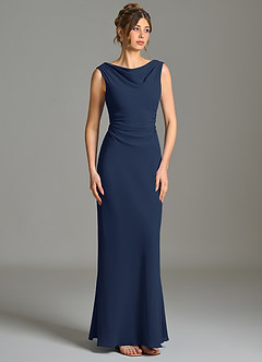 Azazie Kieryn Bridesmaid Dresses Dark Navy Mermaid Pleated Chiffon Dress image5