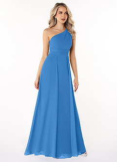 Azazie Dallas Robes de demoiselle d'honneur Robe Trapèze en Mousseline de soie Ue épaule Geai Bleu image3