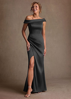 Azazie Kamala 신부의 어머니 드레스 쉬스 한쪽 어깨 스트레치 새틴 플로어 길이 드레스 image6