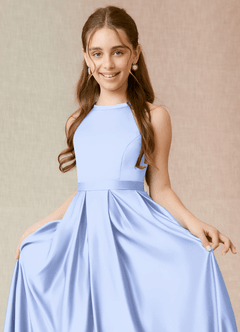 Azazie Arianthe Junior A-Linie mit Taschen Stretch-Satin Kleid Eis image5