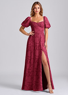 Azazie Mirian Bridesmaid Dresses Burgundy A-Line Sweetheart Neckline Floral Burnout Dress image5