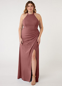 Azazie Galicia Bridesmaid Dresses Desert Rose Mermaid Halter Pleated Stretch Chiffon Dress image5