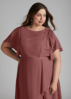 Azazie Aaliyah Modest Bridesmaid Dresses A-Line Scoop Pleated Chiffon Floor-Length Dress image11