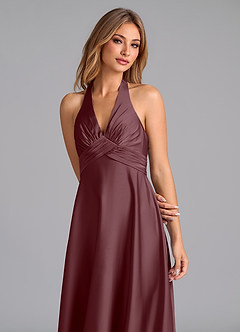 Azazie Tessie Bridesmaid Dresses Sangria A-Line Pleated Stretch Satin Dress image6