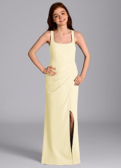 Azazie Mero Junior Lemon Sorbet Mermaid Pleated Chiffon Dress image3