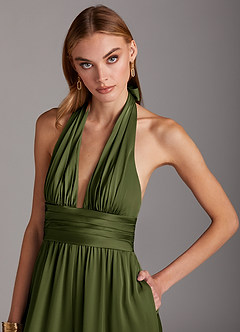 Azazie Oli Bridesmaid Dresses Olive Pleated Stretch Satin Jumpsuit image6