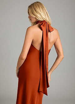 Azazie Velli Vestidos de damas de honor Vestido de Pimenton de Satén Elástico de Corte Sirena con Cuello Alto image2