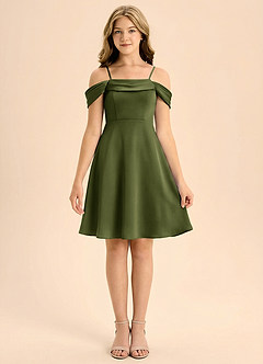 Azazie Anselie Junior A-Line Plisseret Stræk satin Mini Junior brudepige Kjole image3