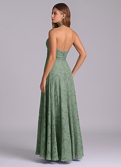 Azazie Tessie Robes de demoiselle d'honneur Robe Trapèze en Blumen-Burnout Plissée Matcha image6