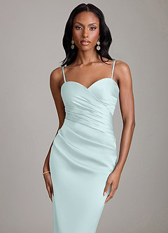 Azazie Sonora Vestidos de damas de honor Vestido de Vidrio Marino de Satén Elástico de Corte Recto con Sin tirantes image3