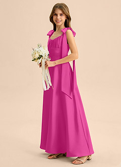 Azazie Halley Junior Klä av A-Line i Stretch Satin Rosett image4