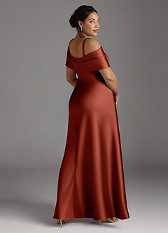 Azazie Milton Mother of the Bride Dresses Terracotta A-Line Pleated Stretch Satin Dress image12