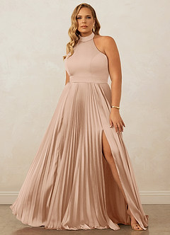 Christian Siriano Bridal for Azazie 1007 Bridesmaid Dresses English Rose A-Line Pleated Stretch Satin Dress image8