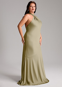 Azazie Lorena Bridesmaid Dresses Moss Green Mermaid Pleated Stretch Satin Dress image11