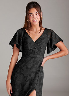Azazie Ambrosia Bridesmaid Dresses Black A-Line Pleated Floral Burnout Dress image5