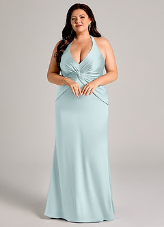 Azazie Valerie Robes de demoiselle d'honneur Robe Sirène en Satin extensible Plissée Brume image9