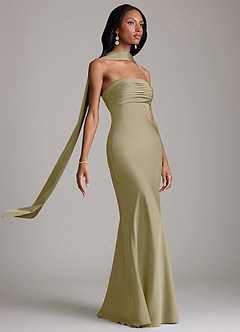 Azazie Saylor Vestidos de damas de honor Vestido de Musgo Verde de Satén Elástico de Corte Sirena con Sin tirantes image10