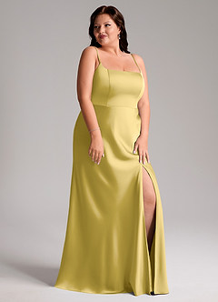 Azazie Lidia Bridesmaid Dresses Canary Mermaid Side Slit Stretch Satin Dress image12