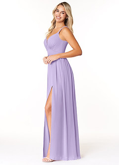 Azazie Rayna Robes de demoiselle d'honneur Robe Trapèze en Mousseline de soie Col V plissé Lilas image3