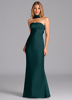 Azazie Lusinda Brudtärnklänningar Klä av Sjöjungfru i Stretch Satin Axelbandslös Tallgrön image4