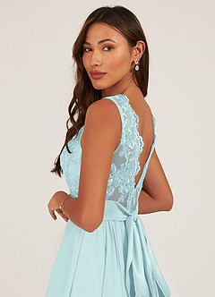 Azazie Gertrude Bridesmaid Dresses Sea Glass A-Line Lace Chiffon Dress image7