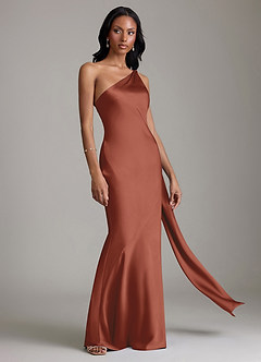 Azazie Galinda Suknie dla druhen Syrena Jedno ramię Satyna elastyczna Do ziemi Sukienka image5