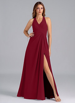 Azazie Dorota Bridesmaid Dresses Burgundy A-Line Pleated Chiffon Dress image1