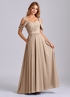 Azazie Koa Vestidos de damas de honor Vestido de Gris Pardo de Gasa de Corte en A con Vestidos sin tirantes image4