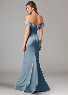 Azazie Everly Bridesmaid Dresses Dusty Blue Mermaid Off the Shoulder Stretch Satin Convertible Dress image5