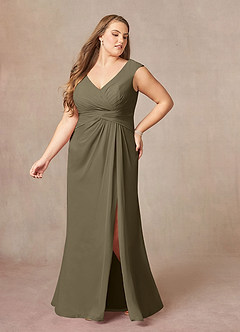 Azazie Sally vestidos de madre de la novia Vestido de Verde Sauce de Gasa de Corte En A con Cuello en V plisado image9