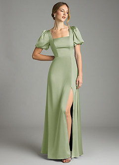 Azazie Fyona Suknie dla druhen Linia A Pofałdowany Satyna elastyczna Do ziemi Sukienka image9