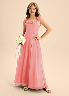 Azazie Callie Junior Abito A-Line in Chiffon Increspato Corallo image6