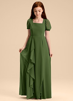 Azazie Priya Junior Olive A-Line Blouson Chiffon Dress image5