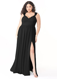 Azazie Cleobella Vestidos de damas de honor Vestido de Negro de Gasa de Corte en A con Corazón de encaje image8