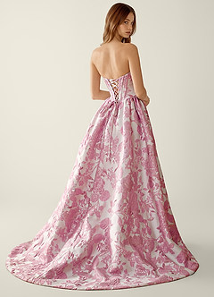 Allegra Pink Floral Jacquard Wrap A-line Prom Dress image2