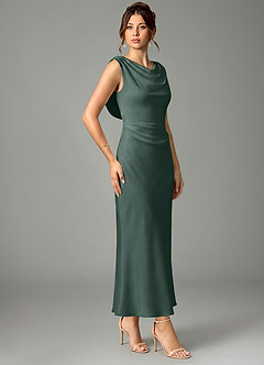 Azazie Kieryn Bridesmaid Dresses Sea Moss Mermaid Pleated Stretch Satin Dress image3