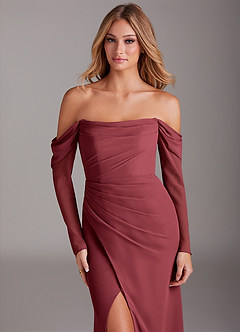 Azazie Hallie Bridesmaid Dresses Merlot Mermaid Long Sleeve Chiffon Dress image5
