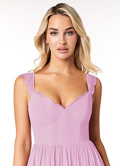 Azazie Cleobella Brautjungfernkleider A-Linie Herzchen Spitze Chiffon Kleid Bonbonrosa image6