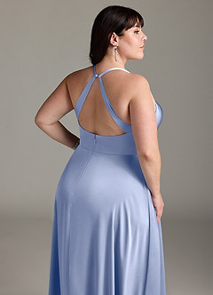Azazie Davis Bridesmaid Dresses Ice A-Line Pleated Stretch Satin Dress image12