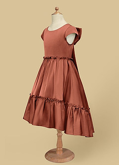 Azazie Lee Flower Girl Dresses Clay A-Line Bow Stretch Satin Dress image8