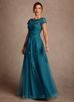 Azazie Jalinda Moeder van de bruid jurken A-Lijn Jurk van Chiffon Kant Inkt Blauw image4