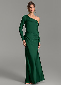 Azazie Sandra Robes de demoiselle d'honneur Robe Sirène en Satin extensible Manches longues Vert Foncé image5