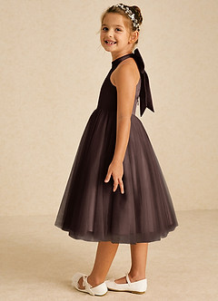 Azazie Dora Blumenmädchenkleider A-Linie Schleifen Tüll Kleid Ganache image4