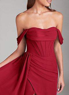 Azazie Amyra Bridesmaid Dresses Scarlet Sheath Off the Shoulder Chiffon Convertible Dress image6