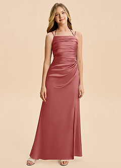 Azazie Nova Junior Vestido de Rosa Antigua de Satén Elástico de Corte Recto con Plisado image6