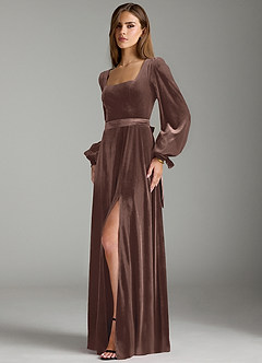 Azazie Leonia Bridesmaid Dresses Ganache A-Line Long Sleeve Velvet Dress image5